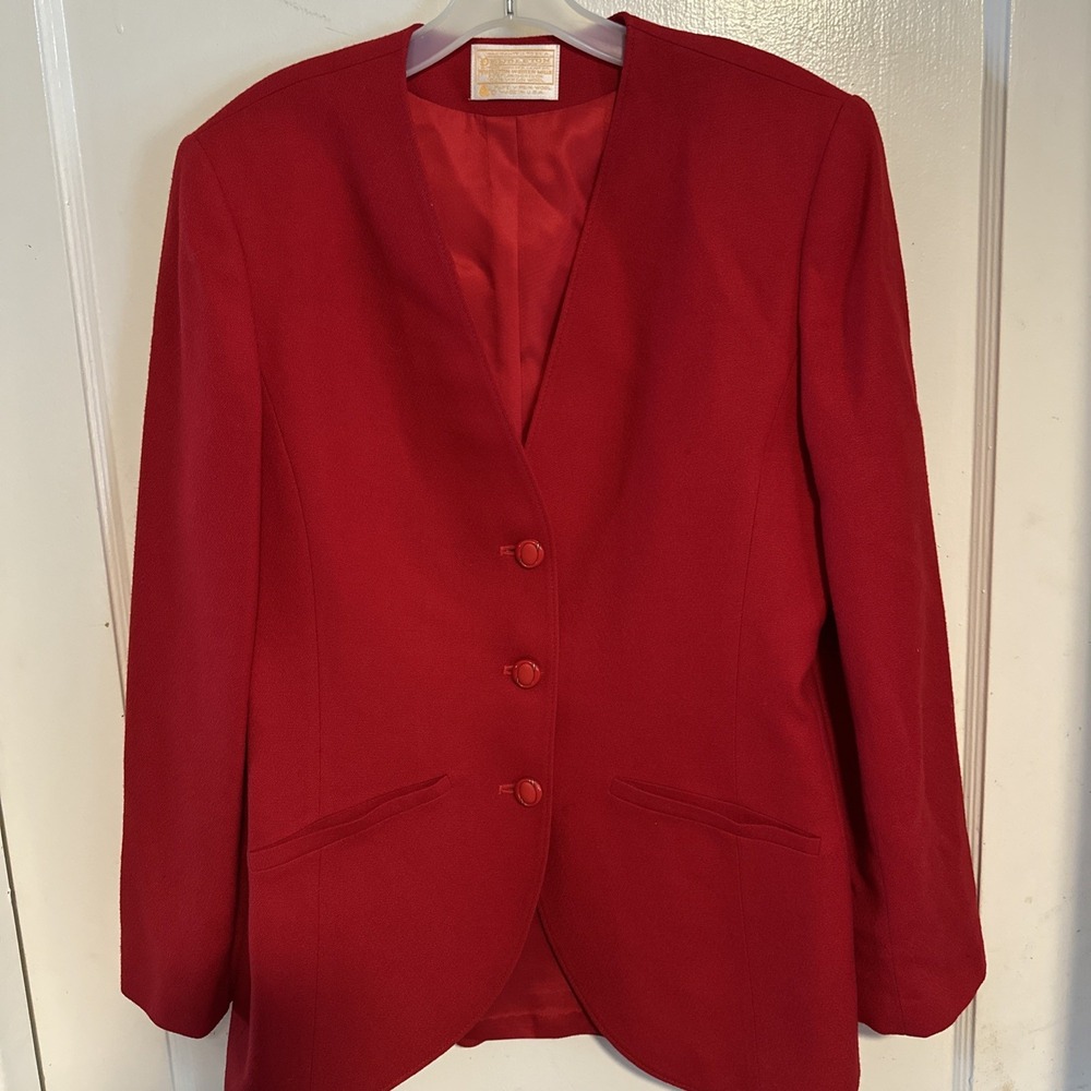 Vintage Pendleton Bright Red Wool Blazer Red & Gold Buttons Size 6 Satin Lined